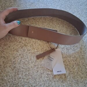MNG small 34" genuine leather 2" wide waist belt in a neutral tan